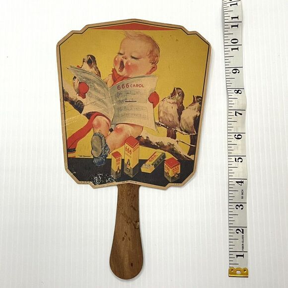 Vintage Advertising Paper Fan 666 QUARTETTE Liquid Tablets Salve - Picture 7 of 8